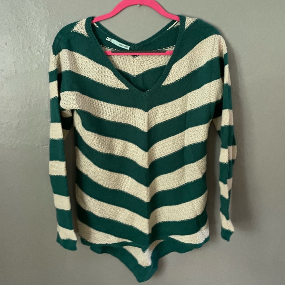 Green and White strip sweater